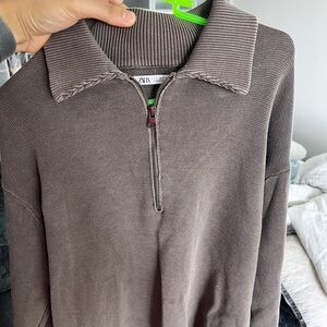 Zara Men's Taupe Zip-Up Sweater